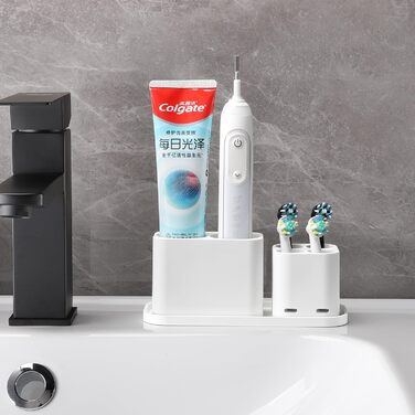 Тримач насадки для зубної щітки Gsocel, тримач для зубної щітки Електрична зубна щітка для зберігання 4 насадки для зубних щіток і 2 тримачі для зубної пасти ABS, білий