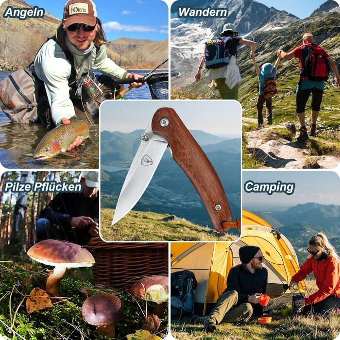 Кишеньковий ніж AUBEY Маленький, гострий складаний ніж міні-ніж зі сталевим лезом 440, дерев'яною ручкою, лайнерним замком - EDC н