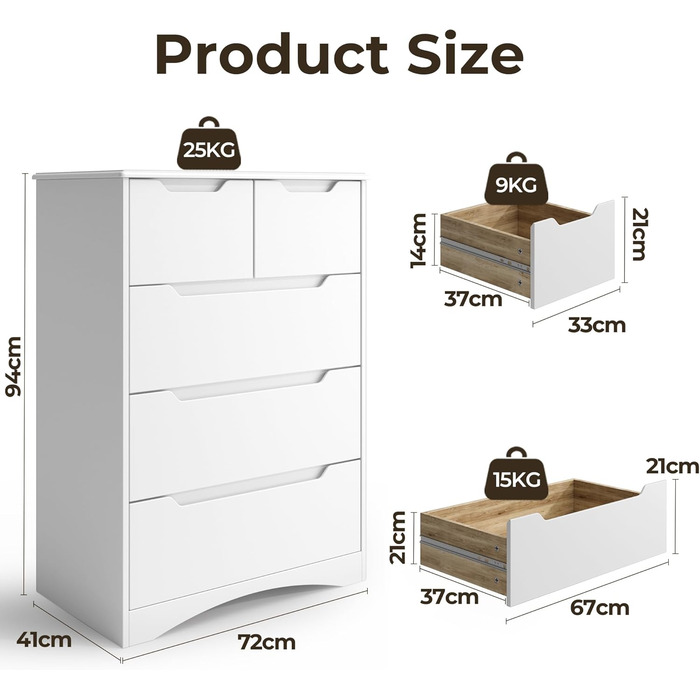 Комод з 5 шухлядами, комод для спальні, для офісу, вітальні, спальні, передпокою, меблів, 72x494 см, білий