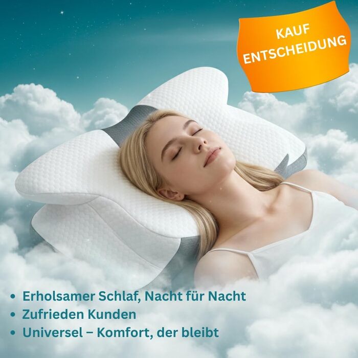 Ортопедична подушка для шиї Universal з піни з ефектом пам&39яті ергономічна подушка для сну на боці, спині та животі дизайн у формі метелика, знімний дихаючий чохол, сірий 634213 см