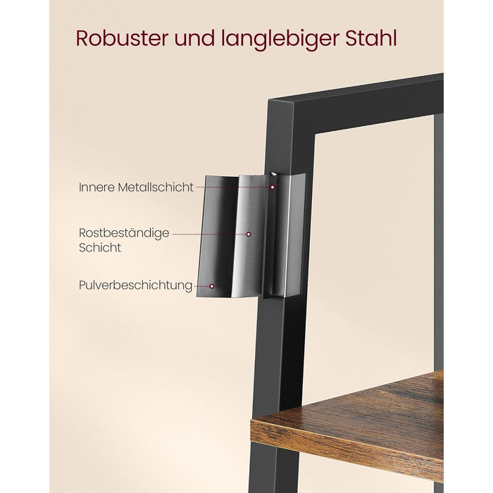 Книжкова полиця VASAGLE, драбина, 5 ярусів, вузька полиця, відкрита окремостояча полиця для кабінету, вітальні, спальні, кухні, промисловий дизайн, вінтажний коричневий-чорний LLS109B01 Вінтажний коричневий чорний 5 полиць (30 x 33,8 x 170 см)