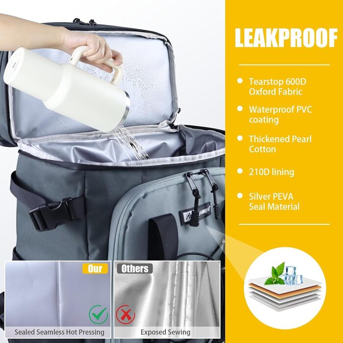 Рюкзак-холодильник 30 л, велика складна сумка-холодильник, сумка-холодильник на 40 банок, ізольована сумка-холодильник з відділенням для охолодження, рюкзак-холодильник, рюкзак для покупок на пляжі/пікніку/кемпінгу/барбекю/виїздів на природу, 30 л сірого 