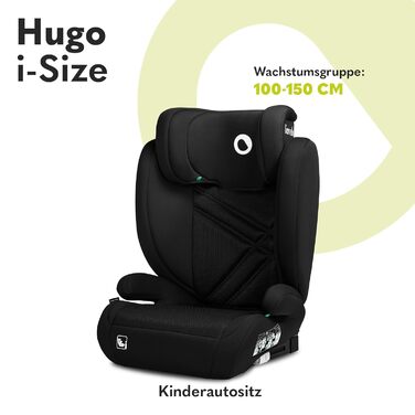 Дитяче автокрісло LIONELO HUGO I-SIZE, група 2 3, від 100-150 см, кріплення ISOFIX, регульований підголівник, піна з пам'яттю, біч