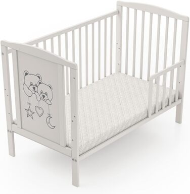 Звичне дерев&39яне дитяче ліжко 60120 см Модель Два ведмеді біле з бар&39єром для перетворення 3-позиційна регульована по висоті рейкова основа знімні бруски без матраца. Дитяче ліжко
