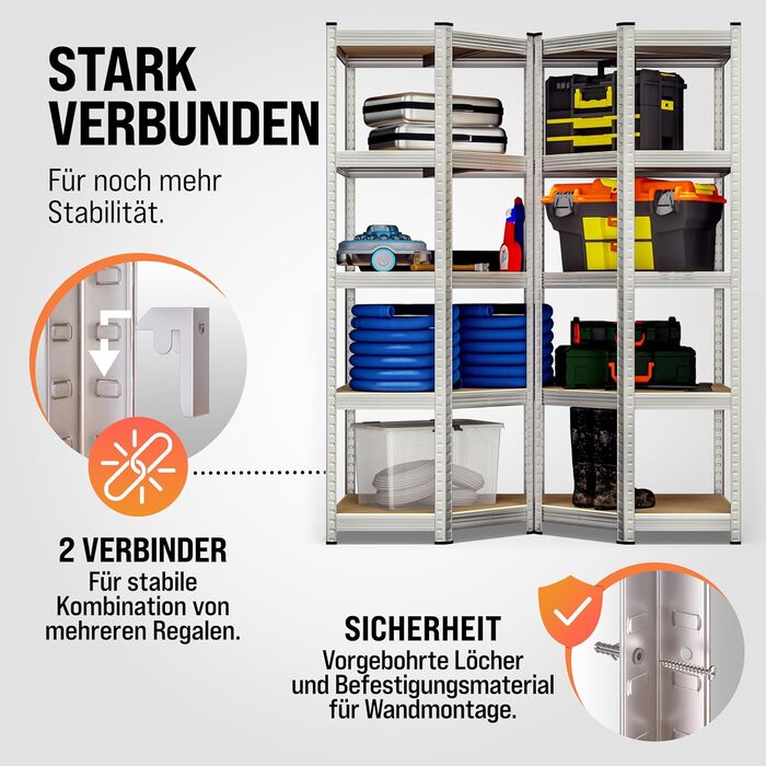 Кутова полиця Monzana 180x70x40 см 875 кг 5 полиць МДФ Міцна полиця Полиця для підвалу Вставна полиця Полиця для майстерні Срібний колір