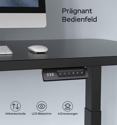 Регульована по висоті каркас столу з 2 потужними двигунами, регульована по висоті каркас столу, електрично регульовані ніжки столу з 4 налаштуваннями пам&39яті (чорний)