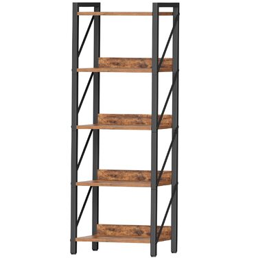 Книжкова полиця HOOBRO, стояча полиця, полиця-драбина, окремостояча вузька полиця, офісна полиця, 5 ярусів, відкриті полиці, для вітальні, спальні, офісу, кухні, рустикальний коричневий та чорний EBF73SJ01 42 x 28 x 132 см Рустикальний коричневий чорний
