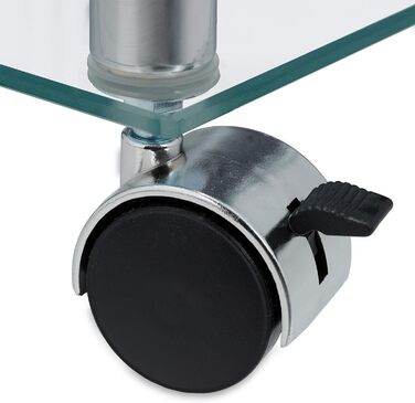 Журнальний столик Relaxdays з колесами, квадратний, скло та сталь, прозорий/сріблястий Мобільний журнальний столик, 2 полиці, вітальня