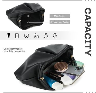 Жіноча клатч SUKUTU Плісирована сумочка Хмарка, вечірня сумочка з екошкіри, чорний колір