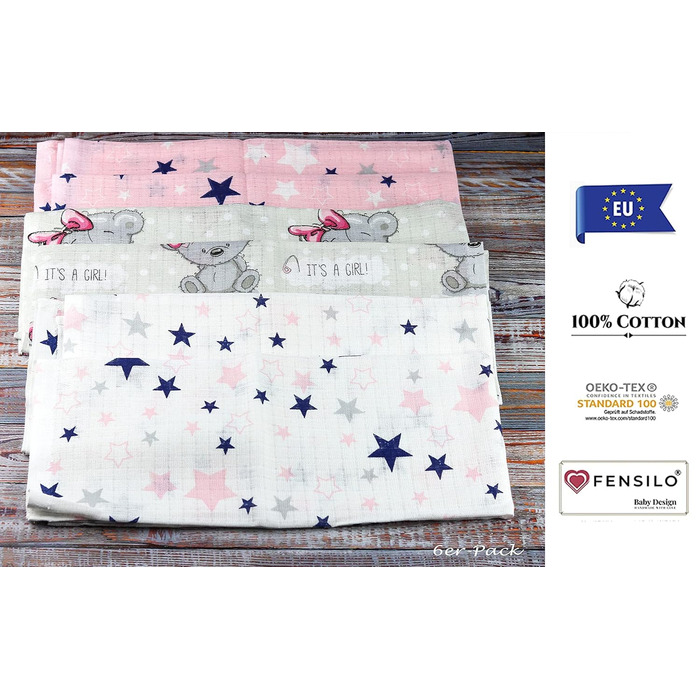 Муслінові серветки - муслінові пелюшки - упаковка 6 70x80 см - тканинні пелюшки, ЗРОБЛЕНІ В ЄС, перевірені на вміст шкідливих речо