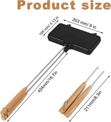 Сендвіч-машина з антипригарним покриттям Кемпінг з 4 знімними ручками Портативна бутербродниця для багаття Гірська пирогівниця Обладнання для приготування багаття