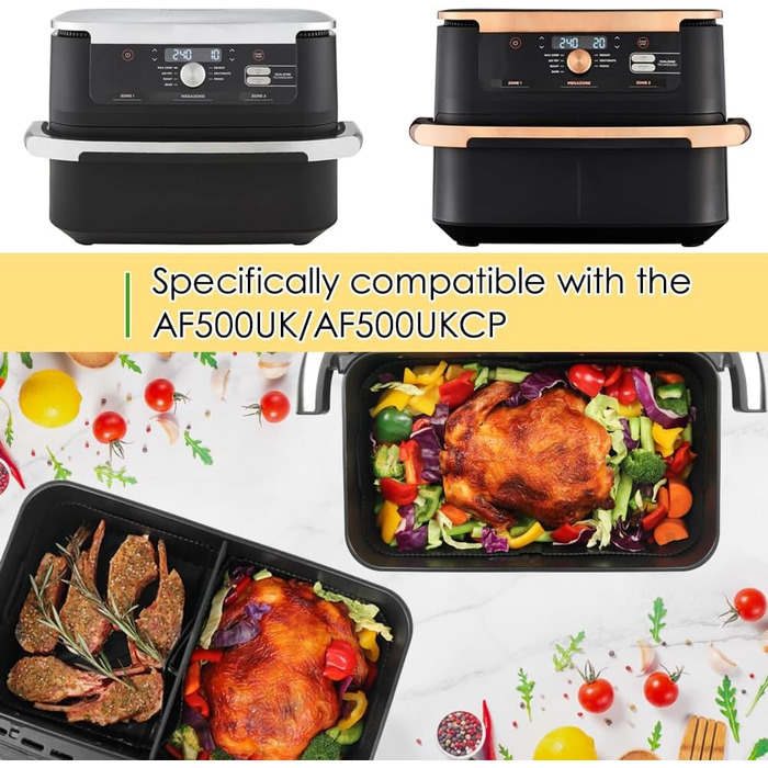 Силіконова форма для фритюрниці BYKITCHEN для Ninja AF500EU, аксесуари для гнучкої шухляди для AF500EU 10.4 л, 3 великі форми для випічки у фритюрниці, аксесуари AF500 для Ninja Foodi Dual Zone, сумісні з Cecotec 9000 9 л