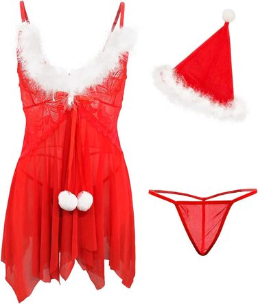 Різдвяний комплект білизни RSLOVE, сатин і мереживо, червоний, універсальний розмір