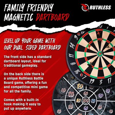 Безжальний Бойова дошка Сімейна гра в дартс, двостороння Магнітна Включає 4 набори магнітних дротиків