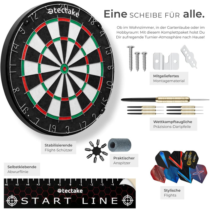 Мішень для дартсу tectake, професійний набір сталевих мішен для дартсу з 9 дротиками, 21 стрілкою та аксесуарами для сталевих дартсу, сталевий дартс, гра в дартс, дартс, мішень для дартсу