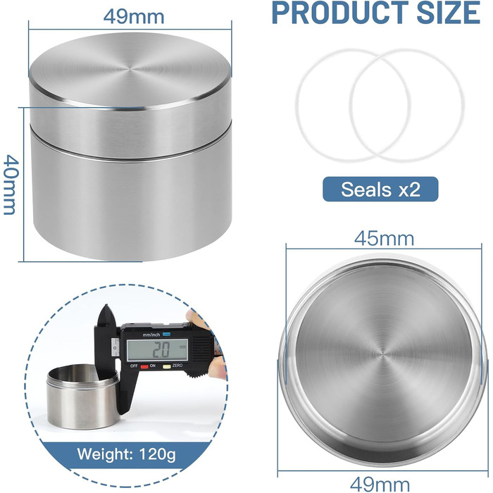 Герметична коробка Lalago 50 мл з нержавіючої сталі, бляшанка для чаю з нержавіючої сталі, коробка для таблеток, каністра для чайного листя, бляшанка для кави, портативна міні-коробка, портативна міні-коробка для ділових поїздок, подорожей, домашнього офі