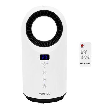 Енергозберігаючий електричний вентилятор-обігрівач VONROC - ідеально підходить як електричний обігрівач для ванної кімнати та спальні з дитиною - поворотний, 2 швидкості, 1500 Вт, пульт дистанційного керування, таймер, захист від перегріву та перекидання,