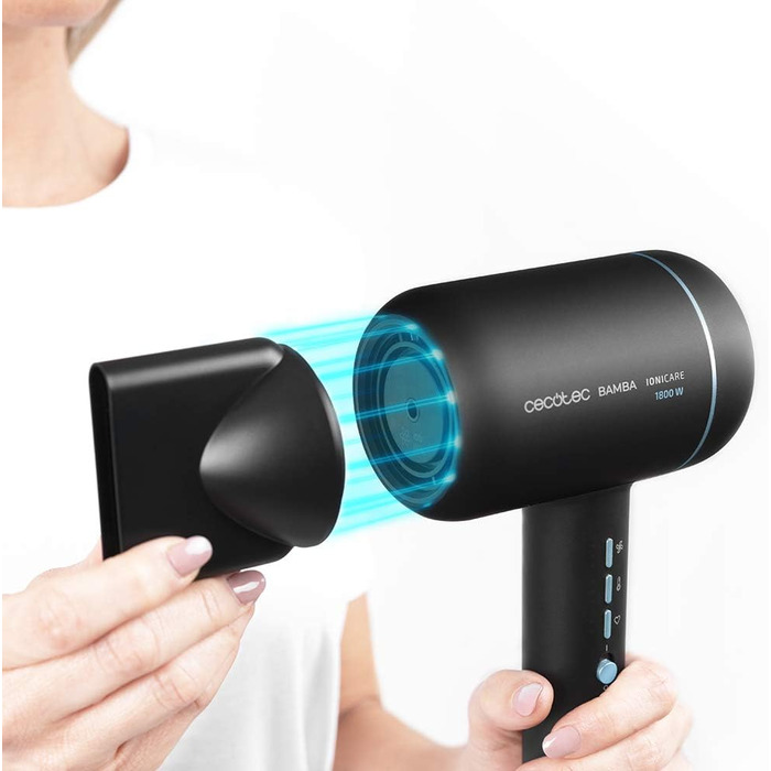 Фен для волосся Cecotec IoniCare 6000 RockStar Essence Bamba, 2200 Вт, цифровий двигун, іонізація, 5 температурних режимів, з дифузором та концентратором, кабель 1,8 м (6000 RockStar Ice)