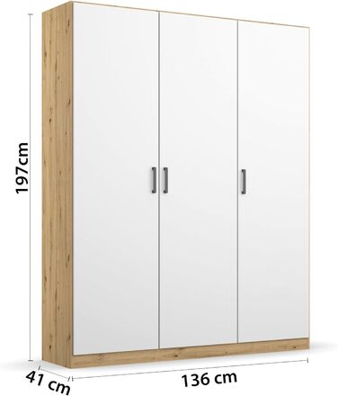 Універсальна шафа Rauch Furniture з розсувними дверима, білий/дуб ремісничий, 3-дверна, вкл. 8 полиць, ШxВxГ 47x39x41 см