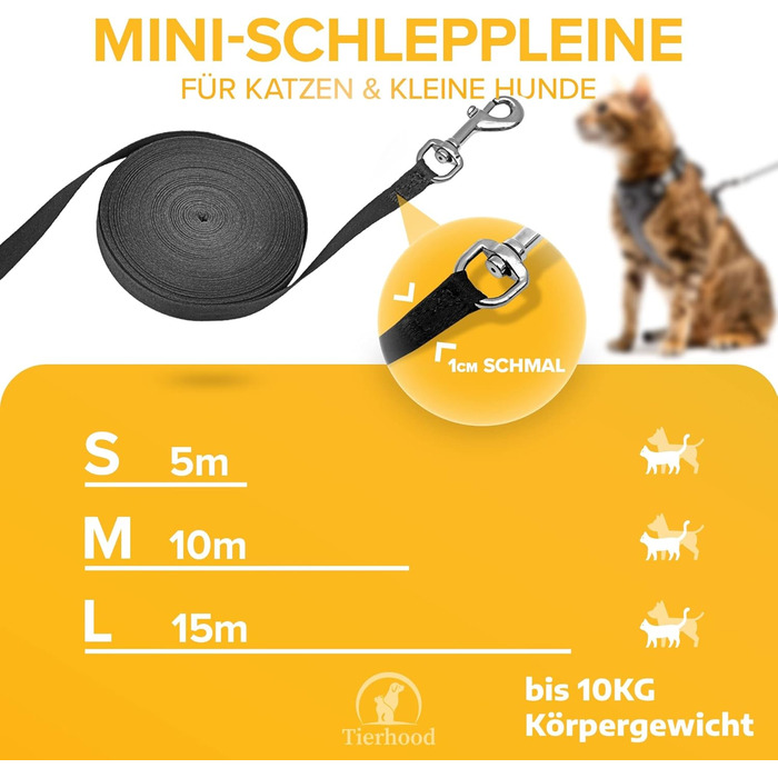 Висувний повідець Tierhood 5 м / 10 м / 15 м для котів та маленьких собак - Повідець для котів - Висувний повідець для маленьких собак - Висувний повідець для собак - Повідець для котів з петлею для руки - Довгий повідець для котів - Розмір 15 м