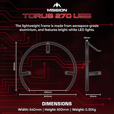 Світлодіодне освітлення мішні для дартсу з легкодоступною зоною для необмеженої гри, чорне піскоструминне покриття USB Чорне піскоструминне покриття, 270 Torus 270