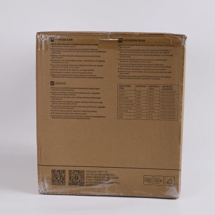 Фритюрниця 8 л з оглядовим вікном, 12 програм, цифровий світлодіодний сенсорний екран, фритюрниця з гарячим повітрям із книгою рецептів, без олії, можна мити в посудомийній машині, срібло без BPA 1700 Вт 8 л
