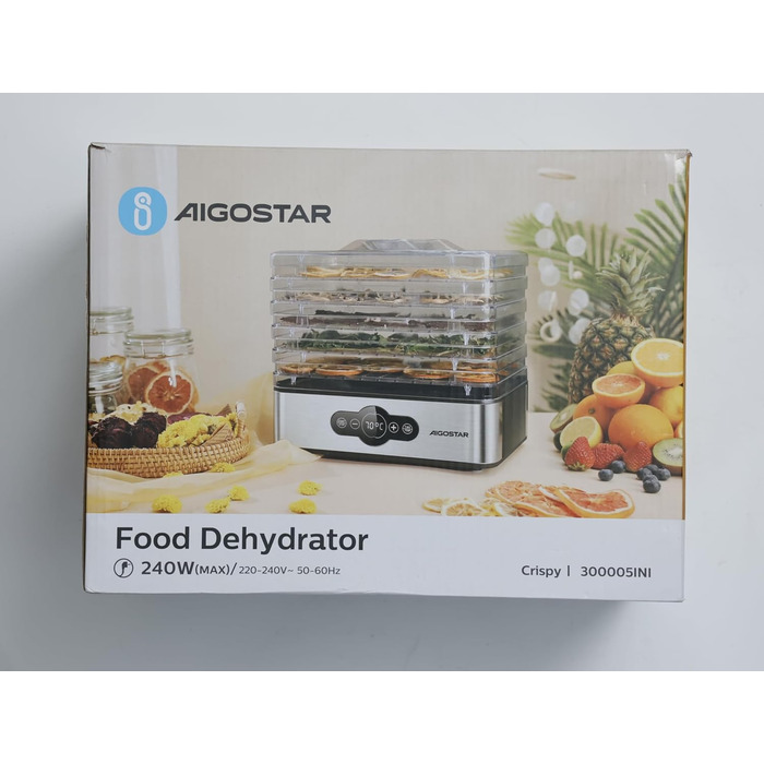 Дегідратор, дегідратор з регулятором температури, 240 Вт, 35-70 C, таймер на 99 годин, 5 вставок, дегідратор з нержавіючої сталі для м'яса, фруктів, овочів, дегідратор - без BPA