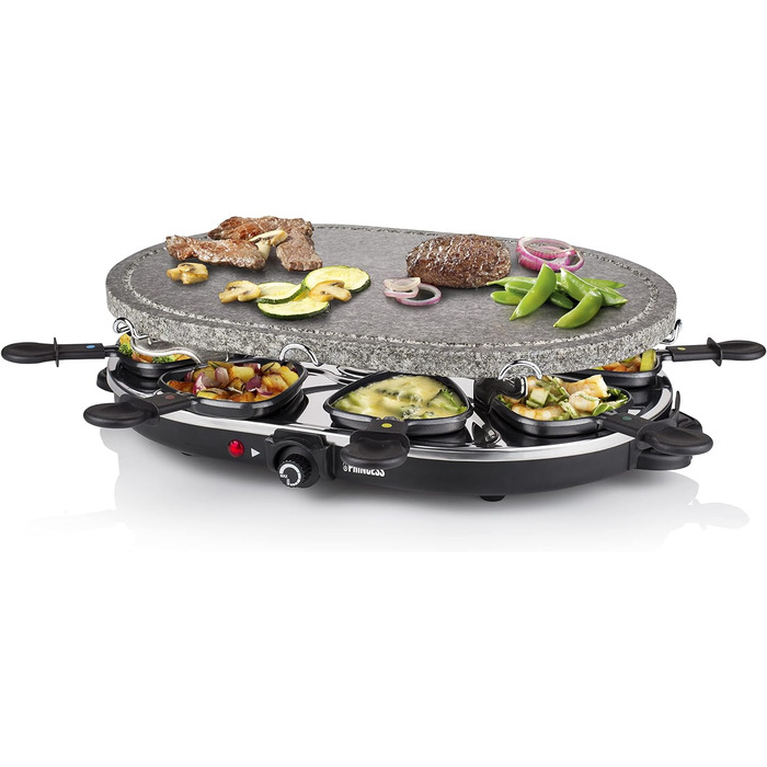 Кам'яний гриль овальний раклет Princess, 1200 Вт, регульований термостат, на 8 осіб, сковороди з антипригарним покриттям, 162720
