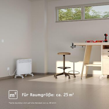 Електричний обігрівач STIEBEL ELTRON, окремостоячий, площею приблизно 25 м, сертифікований TV, конвекторний обігрівач з простим керуванням, 2 кВт, енергозберігаючий, на колесах, 204450, алюмінієва передня панель та таймер на 120 хвилин