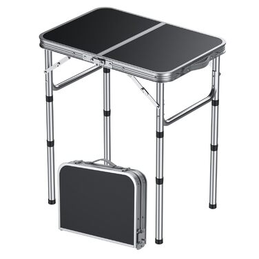 Складаний стіл для пікніка HOMGEN 58x40 см, регульована висота у 3 напрямках, розкладний стіл, стіл для пікніка, балкон, стіл для барбекю, садовий стіл, кемпінговий стіл, легкий та портативний для активного відпочинку, балкону, саду - чорний