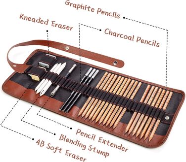 Набір олівців Cooja для малювання та ескізів, набір художника для малювання, художні приладдя з олівцями для ескізів, графітові та вугільні олівці, для дітей та дорослих, професійні, 29 предметів
