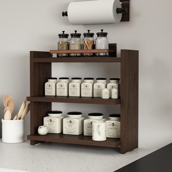 Трирівнева підставка для спецій Homidea ZEN - дерев&39яна кухонна полиця, шафка для спецій, універсальний органайзер для кухні, ванної кімнати, офісу (горіх)