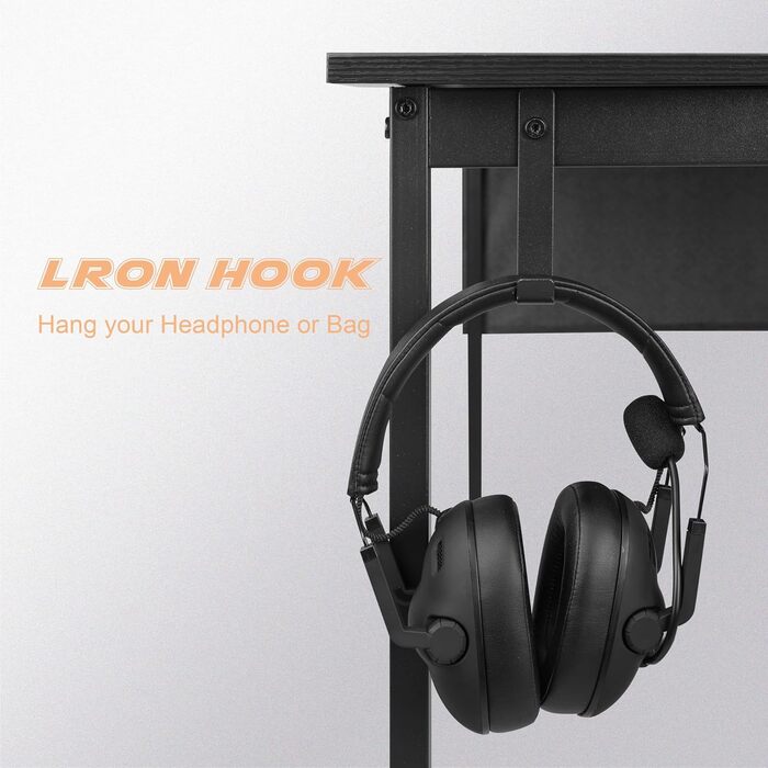 Письмовий стіл, комп&39ютерний стіл з тримачем для навушників та сумкою для зберігання, міцний робочий стіл, промисловий дизайн, ПК-стіл, невеликий офісний стіл для дому, офісу (Чорний, 120 x 60 x 75 см) Чорний 120 x 60 x 75 см