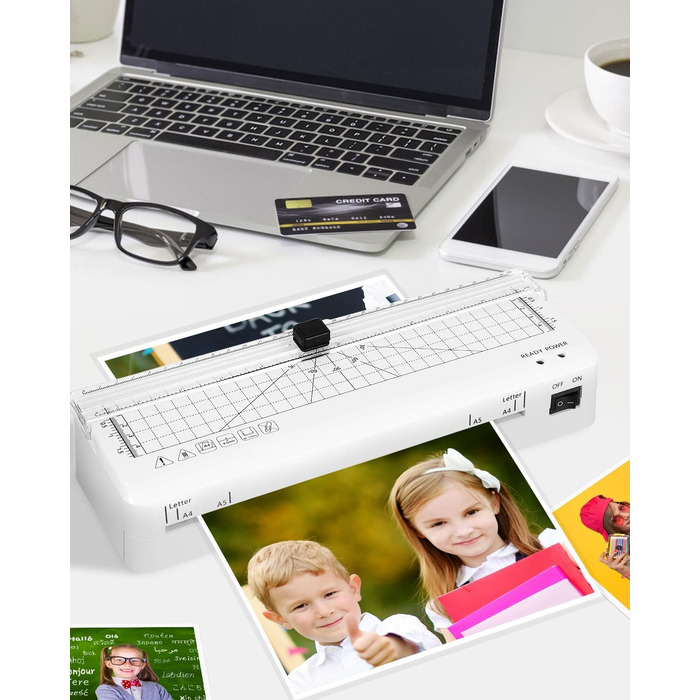 Ламінатор, ламінатор А4 зі швидким прогріванням, ламінатори А4/А5/А6 80-125 мікрон з вбудованим різаком для дому, офісу, школи, фотографії А4 10 шт.