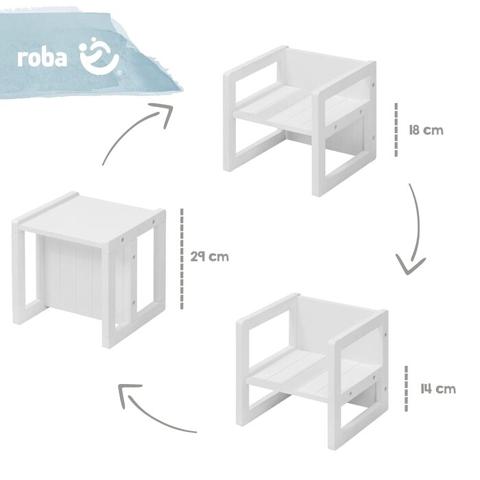 Табурет для дітей в стилі заміського будинку - Двосторонній табурет і стілець з 3-ма рівнями висоти сидіння - Багатофункціональний
