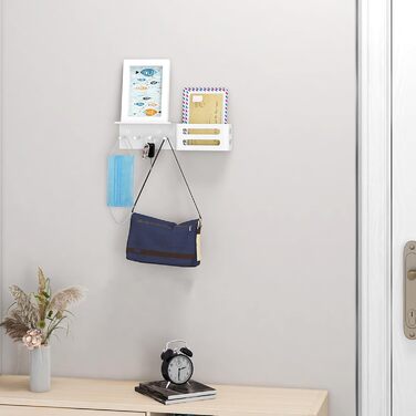 Ключниця з полицею, металева ключниця настінна з 5 гачками для ключів біла настінний органайзер для пошти ключниця для зберігання