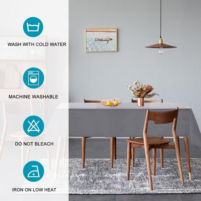 Скатертина Hiasan Гладка скатертина Стійка до плям скатертина з ефектом лотоса Легка водовідштовхувальна столова білизна, сіра, 14