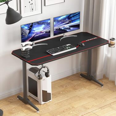 Ігровий стіл sogesfurniture 140 см, ігровий комп&39ютерний стіл для ПК з великим килимком для миші, тримачем для напоїв, гачком для навушників, ST-Eagle-1400BK-BH