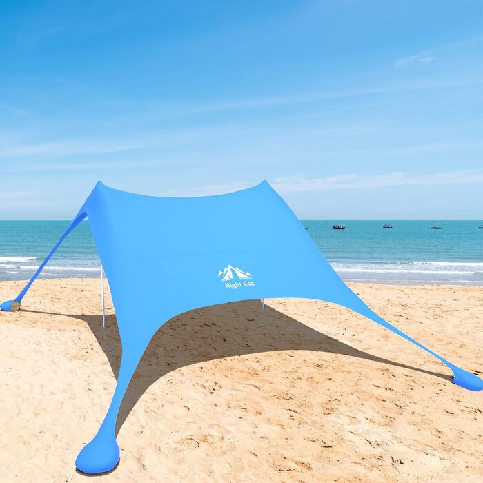 Пляжний намет Night Cat з лайкри, пляжний намет, сонцезахисний намет, захист від сонця, UPF 50 з мішком з піском, якорем для пляжного пікніка, риболовлі, кемпінгу, синього кольору, Pro 2,2,1 м