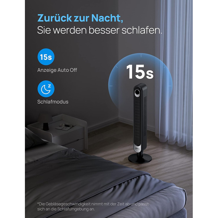 Тихий баштовий вентилятор Dreo 28 дБ, висота 106 см 6 рівнів швидкості 4 режими, таймер 12 годин, вентилятор на п'єдесталі, що обе