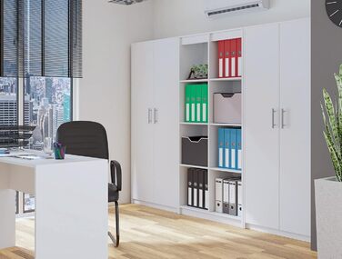 Багатофункціональна шафа Home Collective, біла, ширина 74 см, висота 180 см, з шістьма полицями та додатковим відділенням, картотечна шафа, побутова шафа, органайзер з МДФ