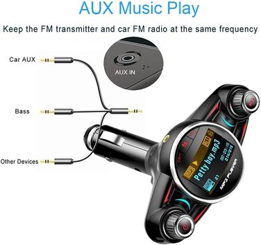 Автомобільний MP3-плеєр Bluetooth FM-передавач Bluetooth AUX аудіоприймач Автомобільний стереоадаптер з обертанням на 180 градусів з автомобільним зарядним пристроєм USB