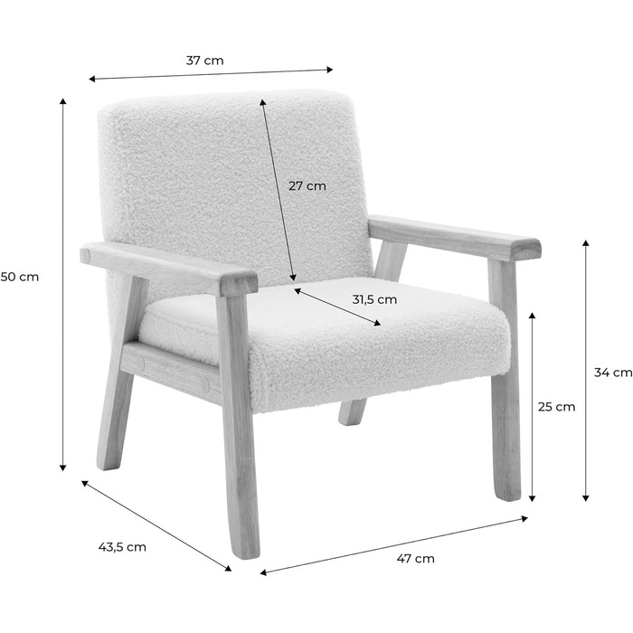 Дитяче крісло Sweeek з дерева та білої тканини букле з плюшевого миша, ISAK Д 47 x Г 43,5 x В 50 см