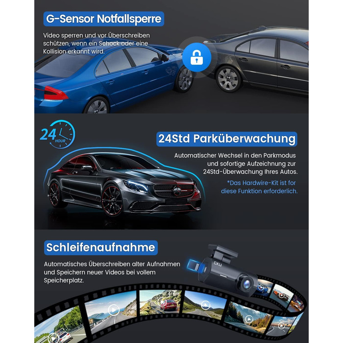 Відеореєстратор автомобільний передній, 2.5K 1600P WiFi автомобільна камера 170 ширококутна міні передня камера для автомобілів, W