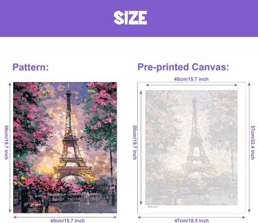 Набір для малювання за номерами для дорослих на полотні з пензлями та акриловими фарбами, олійний живопис зроби сам для домашнього оздоблення стін (40x50см/16x20 дюймів) Ейфелева вежа