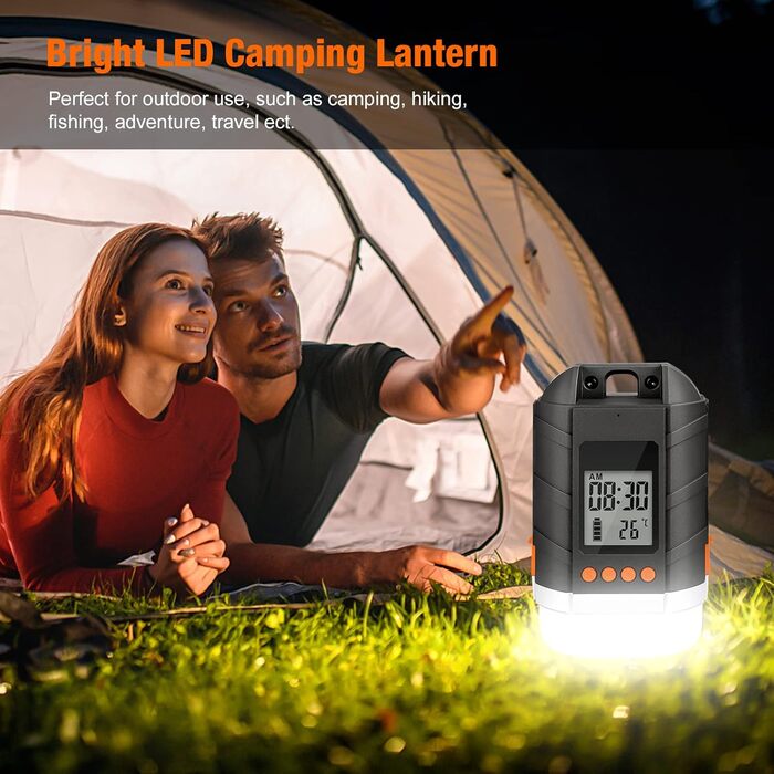 Акумуляторний зовнішній акумулятор для кемпінгового ліхтаря LED 15000 мАг з РК-дисплеєм, 4 режими, димер, відображення часу та температури, підходить для наметів, водонепроникний 2