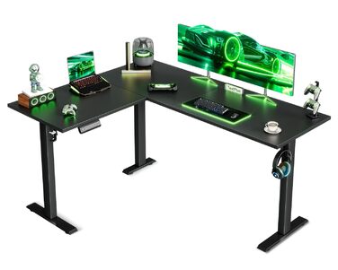 Подібний стіл OffiGo з регульованою висотою, 160 x 120 см, кутовий стіл з електричним регулюванням висоти, ергономічний стіл для роботи сидячи та стоячи, комп&39ютерний стіл, чорний, 160 x 120 см