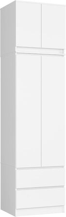 Шафа BDW з надставкою, 4-дверна шафа, 2 шухляди - Шафа для зберігання - Сучасна шафа для спальні, вітальні, коридору, 234x60x51 см - Біла