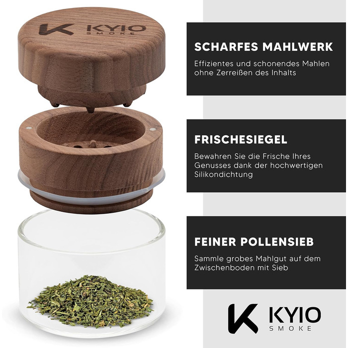 Подрібнювач натурального дерева Велика, високоякісна дробарка з 3 частин з магнітною кришкою (горіх)