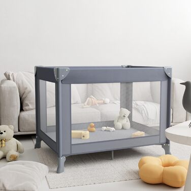 Дитяче ліжечко Dream N Play, складне дитяче ліжечко, складне та портативне для дітей вагою до 15 кг, компактне ліжечко для новонароджених та малюків, включаючи сумку для перенесення (сірий колір)